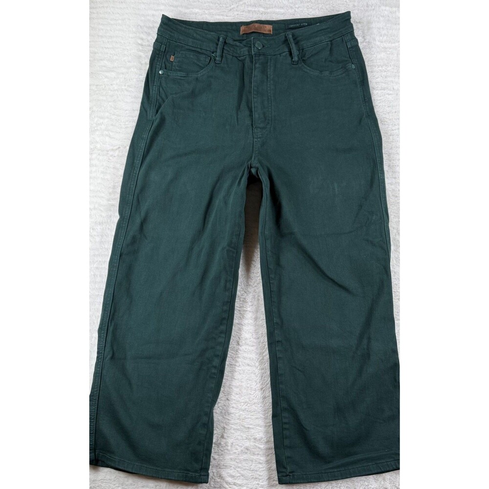 Judy Blue Grace Wide Leg High Rise Garment Dyed Forest Green Size 13/31 Cropped